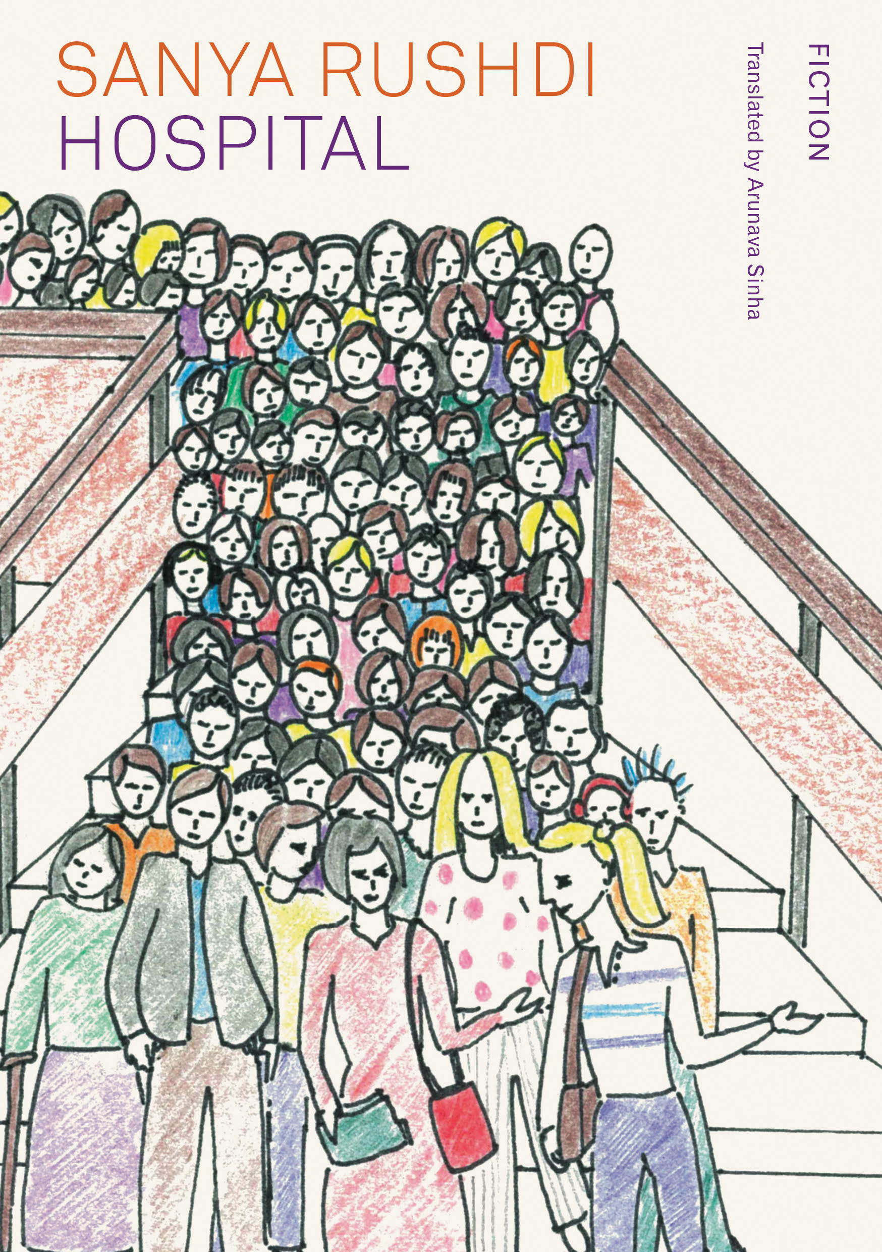 A book cover showing an illustration of a crowd of people descending a staircase