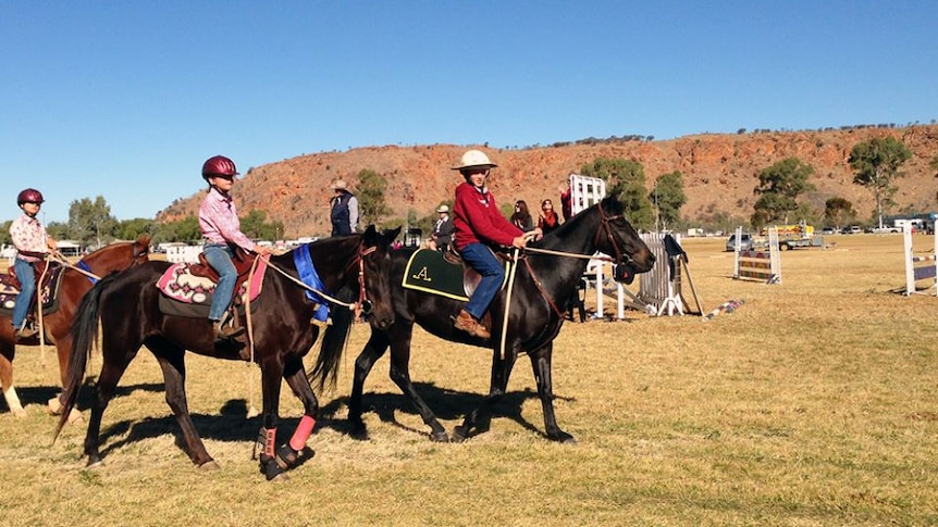 Ponies take to the field at the Alice Springs Show, on Blatherskite Park, Alice Springs in 2014.
