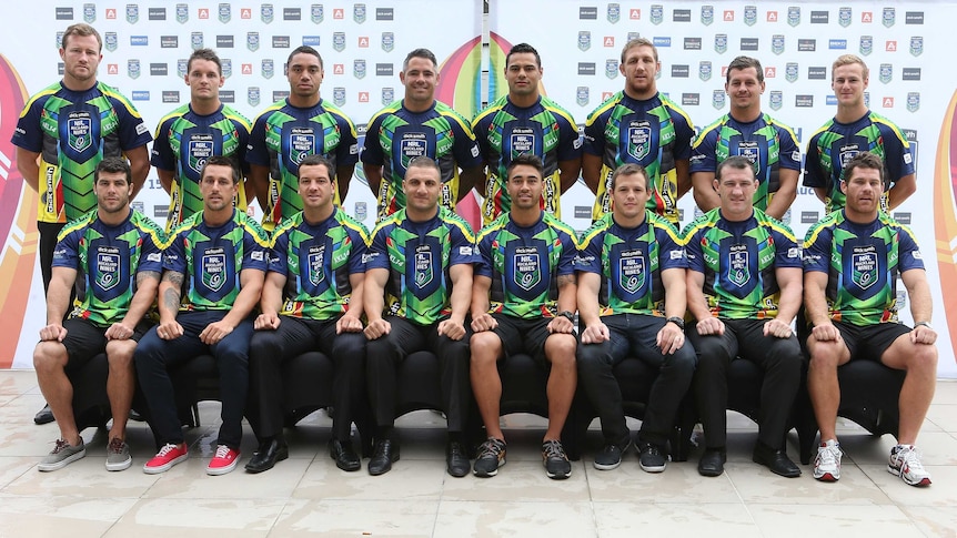 Smile for the cameras ... The 16 NRL team captains pose for photographers in Auckland