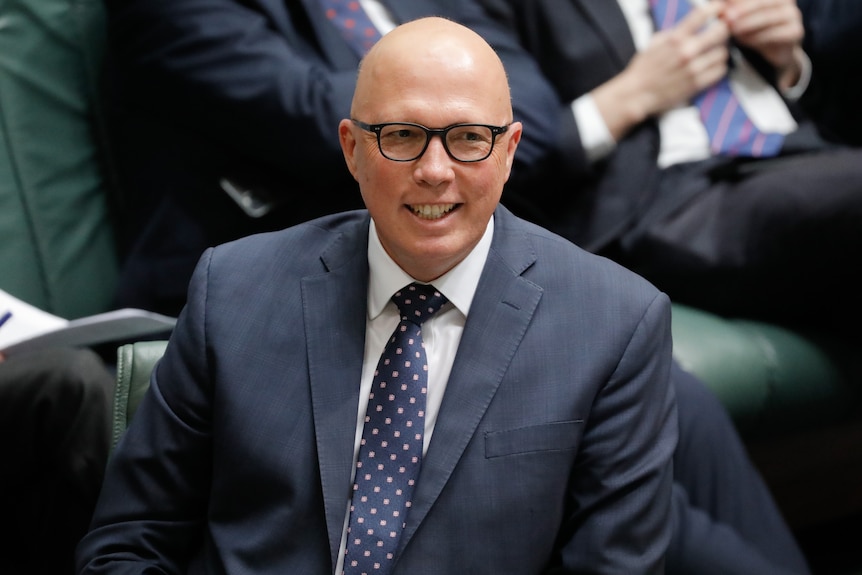 Peter Dutton grins in the House of Representatives. 