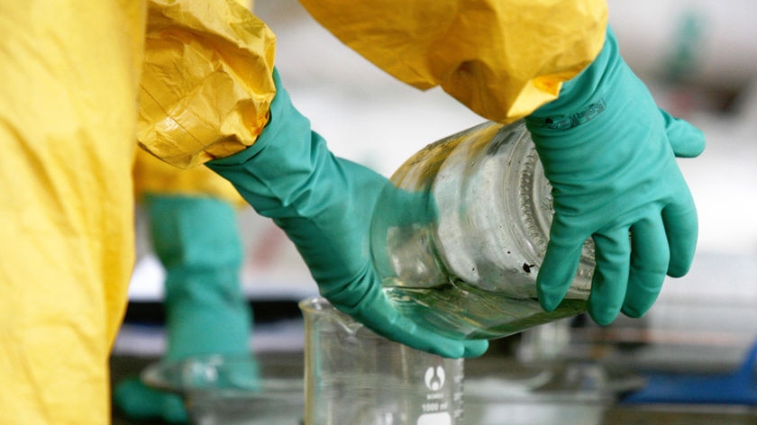 Testing chemical from a suspected drug lab (file)