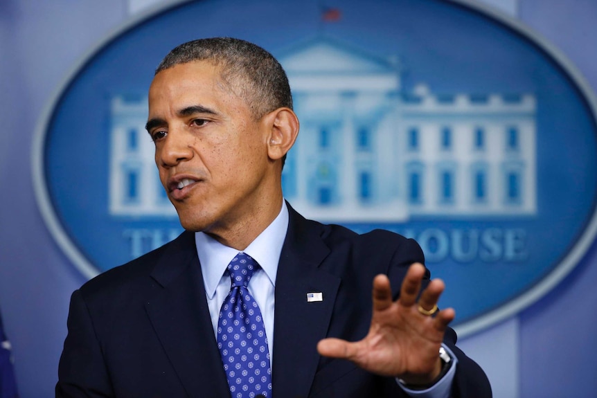 US President Barack Obama speaks about the situation in Iraq from the briefing room of the White House.