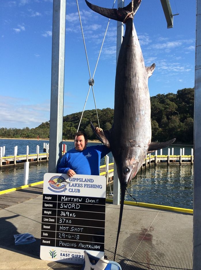 Matthew Boyle with the record-breaking sword fish.