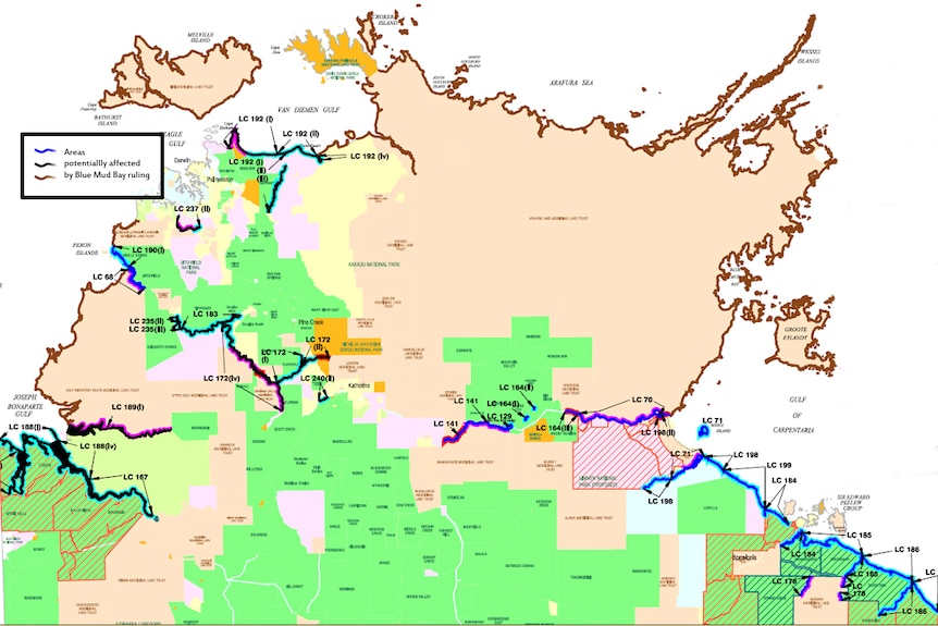 Areas in blue (recommended for grant) black (land claim not heard yet) and brown (coastal land granted) may be affected