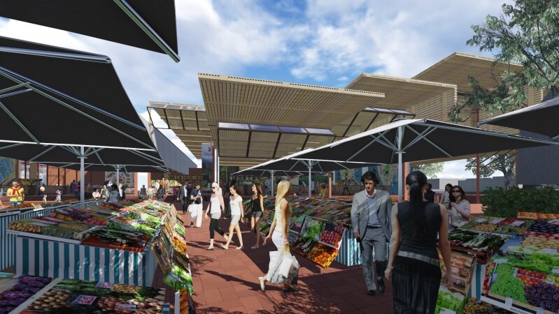 An impression of a Tasmanian marketplace planned for Devonport under a $250 million transformation plan