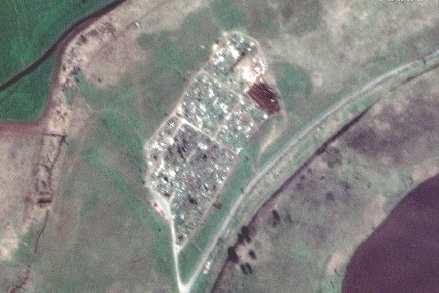 A satellite image of a cemetary. 