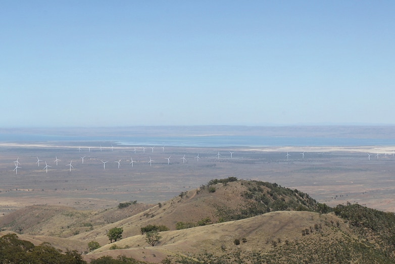 baron hills with wind farm turbines in distance, Mount Brown