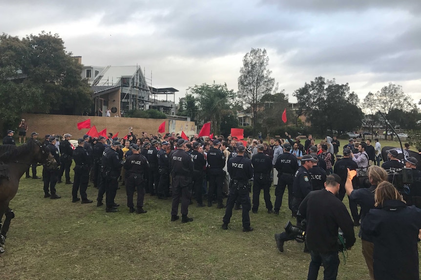 Police surround protesters