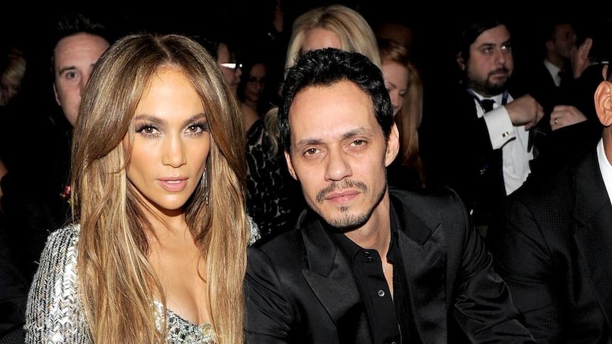 Jennifer Lopez and Marc Anthony sit in the audience at the 53rd Grammy Awards