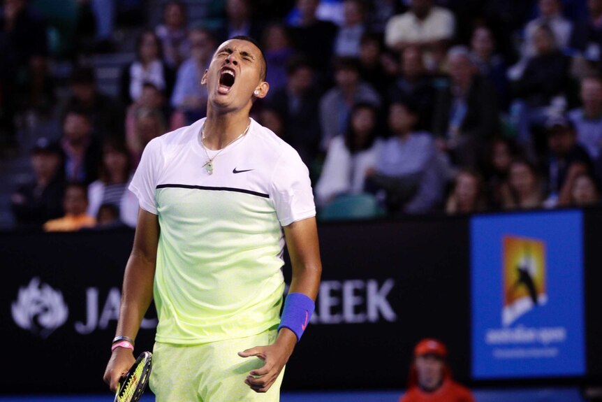 Nick Kyrgios frustrated against Andy Murray