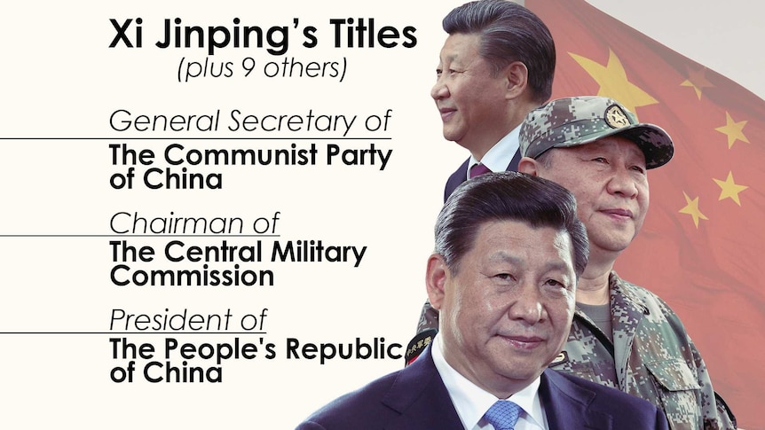 Chinese president Xi Jinping's three leadership titles including General Secretary of the Communist Party of China.