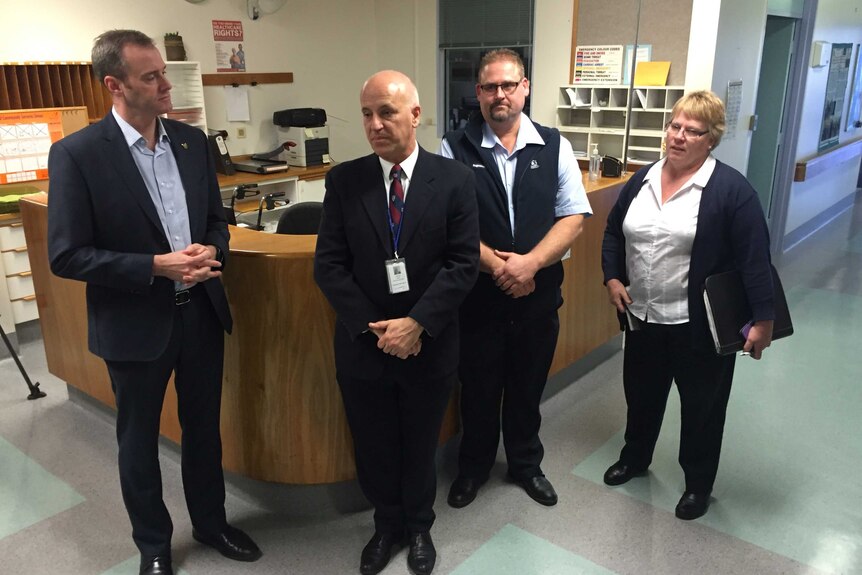 Tasmanian health minister Michael Ferguson meets staff  in Launceston.