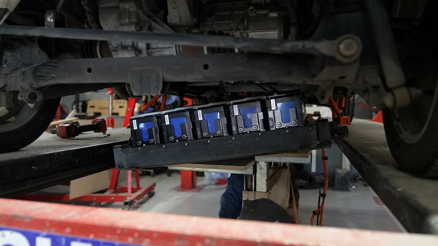 EV battery being removed