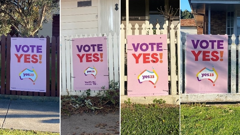 A composite of yes vote posters