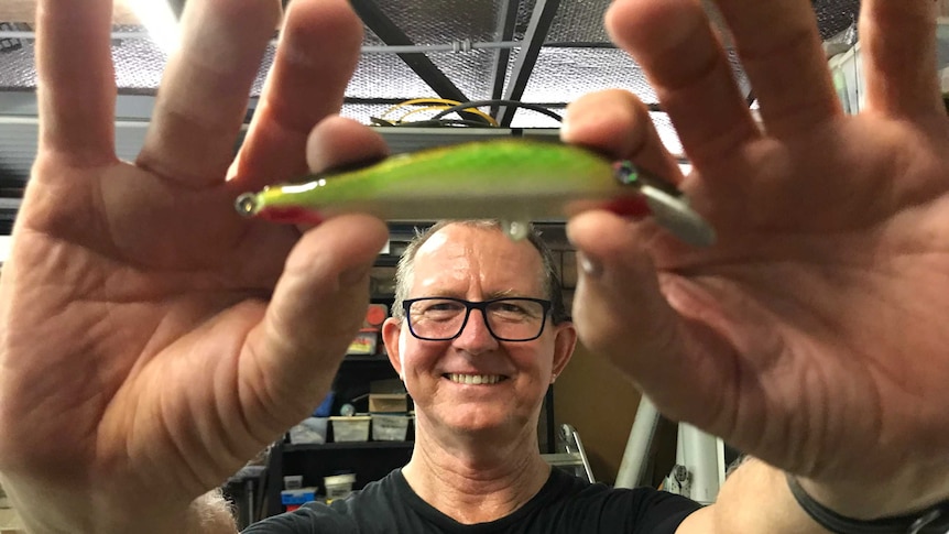 Alan Crombie with one of his DIY barra lures