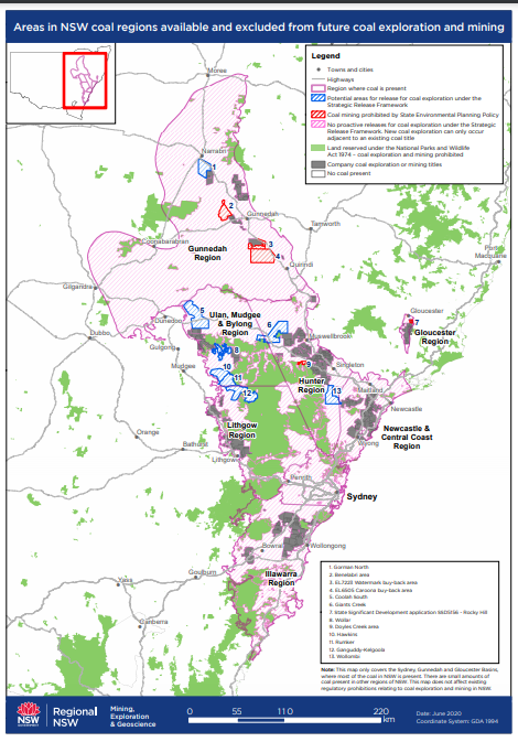 A map showing areas that mining can't take place and new areas where exploration is encouraged.