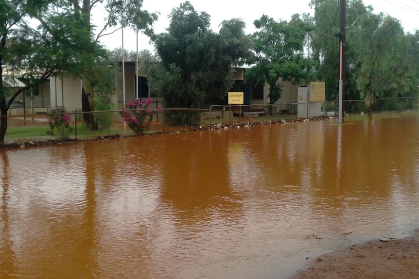 Floodwaters close to the primary school 