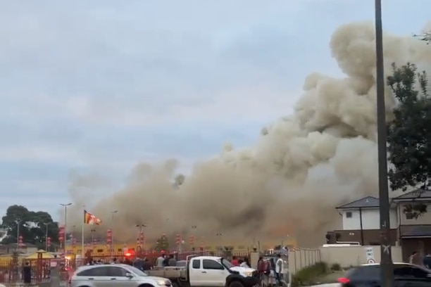 Footage showed the smoke billowing from the temple in Melbourne's south east. 