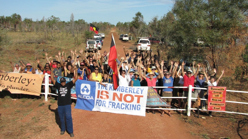 A group of people at an anti-fracking protest near Broome.