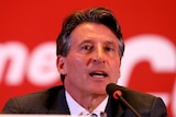 New IAAF president Sebastian Coe speaks to the IAAF Congress in Beijing on August 19, 2015.