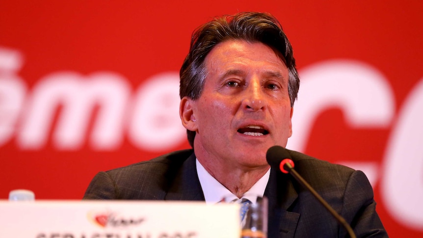 Lord Sebastian Coe speaks after being elected IAAF president at the IAAF Congress in August 2015.
