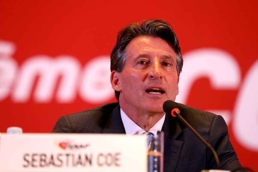 Newly-elected IAAF president Sebastian Coe addresses delegates at the IAAF Congress in August 2015.