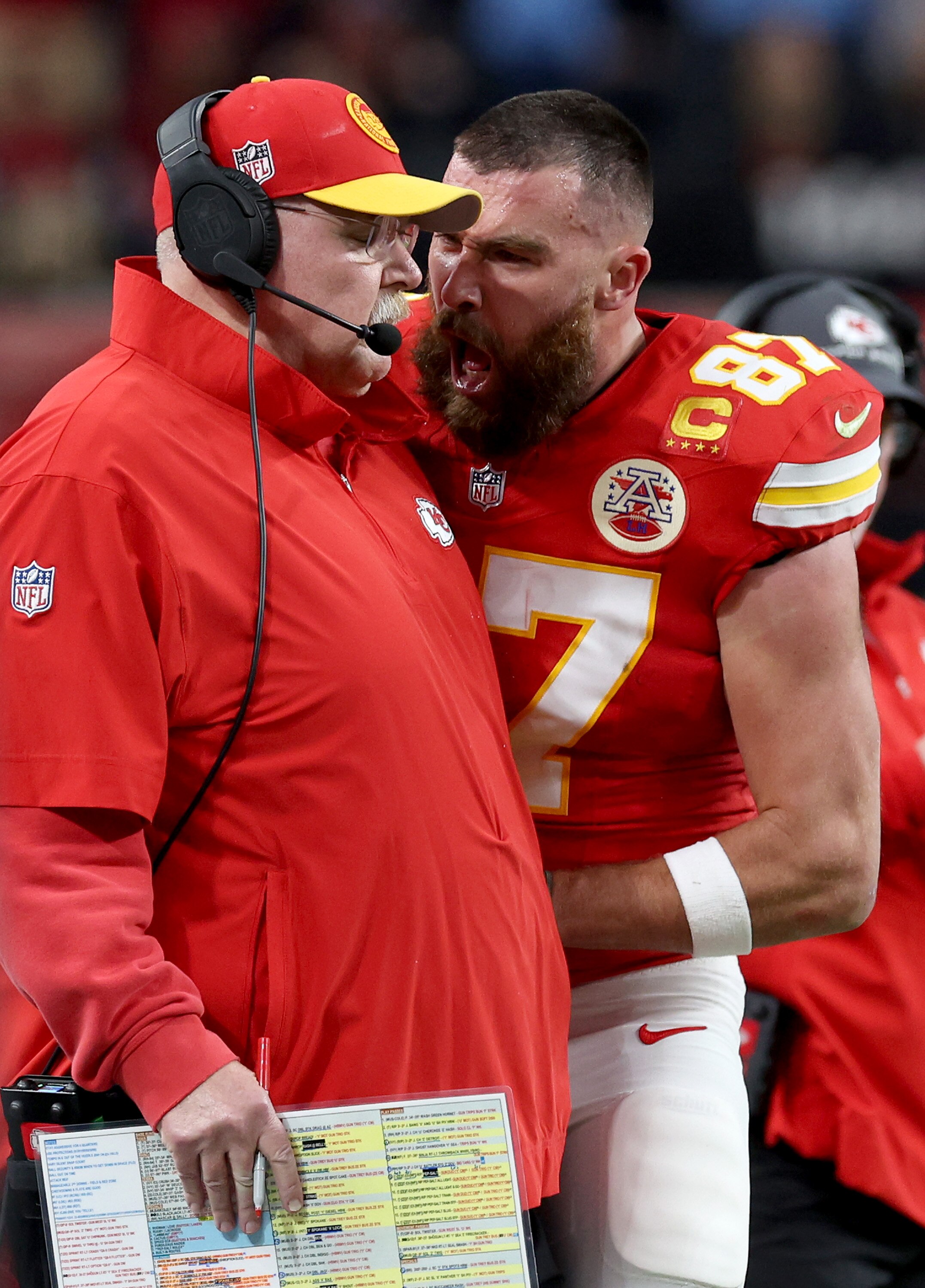 Travis Kelce screams at Andy Reid