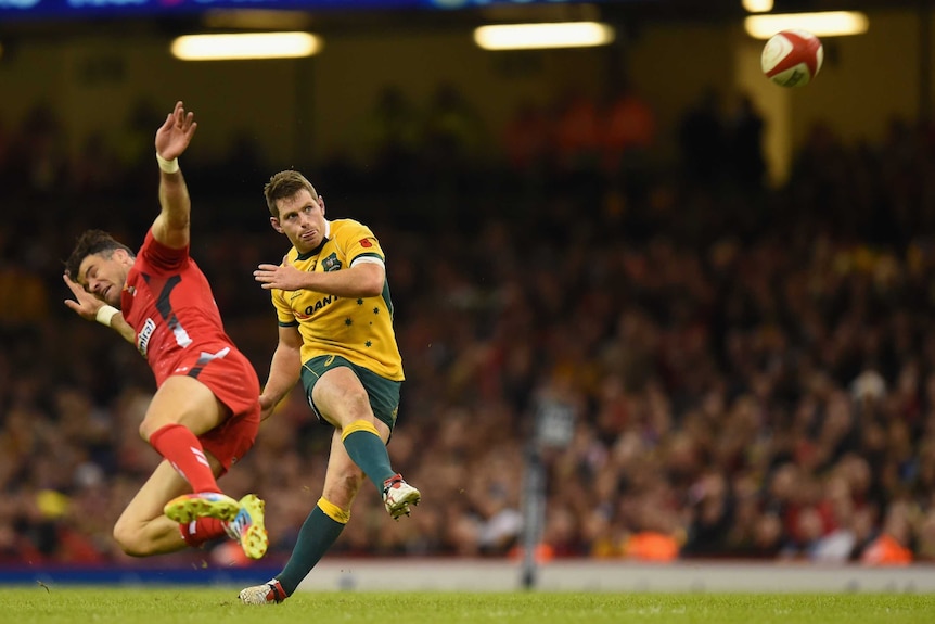 Foley lands a drop goal for the Wallabies against Wales