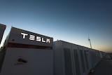 A shot of the tesla powerpack with the company logo visible.