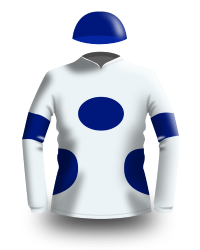 White and blue jockey silks.