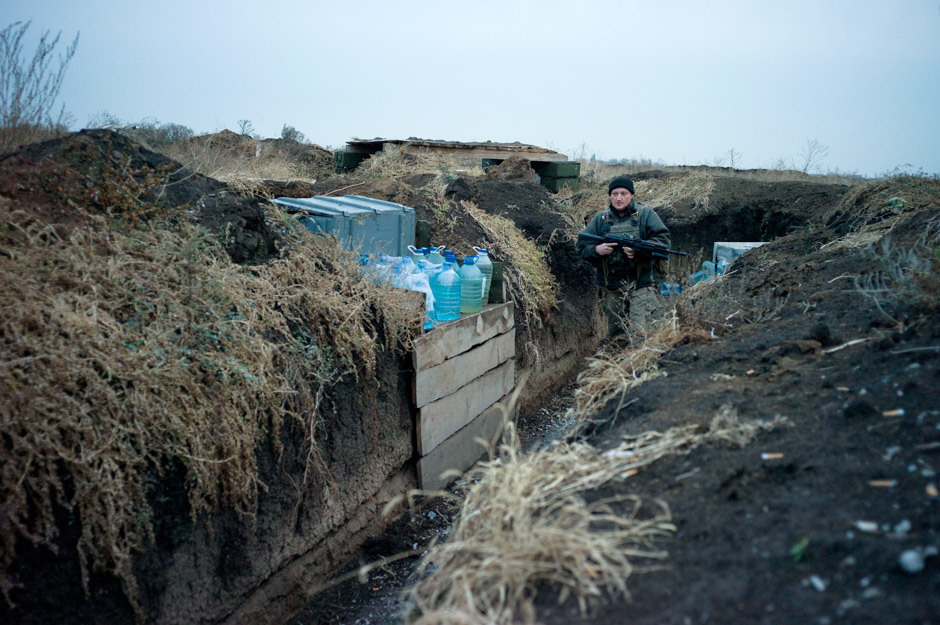 The trenches that are not just defences but homes, where soldiers cook and sleep for their months of rotation on the front.