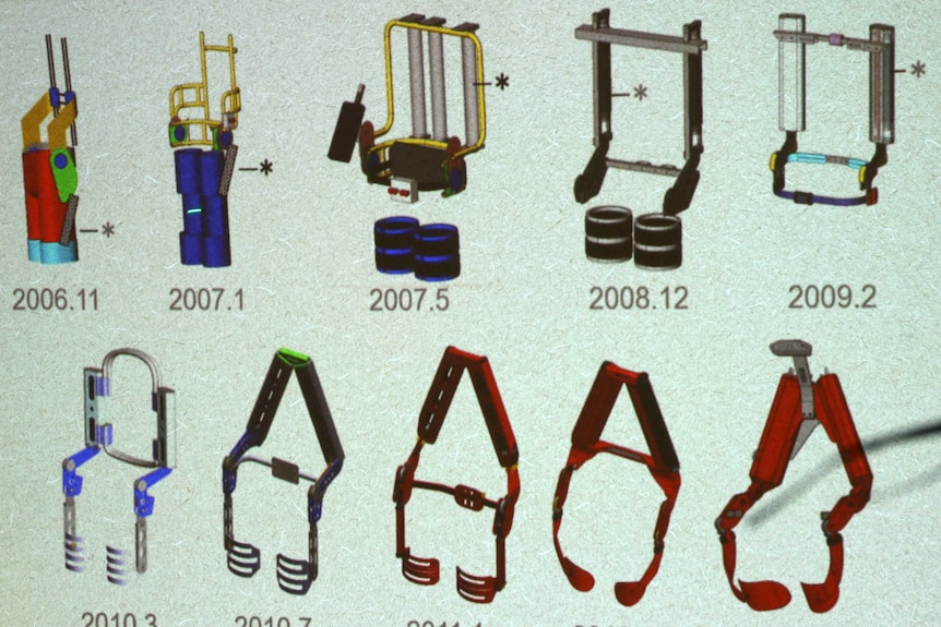 A photo of the various types of muscle suits.