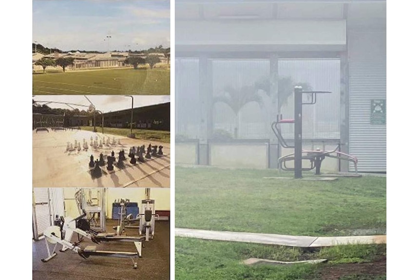 A composite of the facilities advertised in the flyer and the outdoor recreational area.