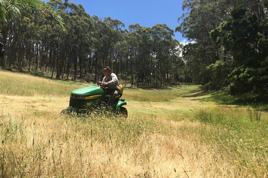 Mark Randell cuts grass with his tractor.