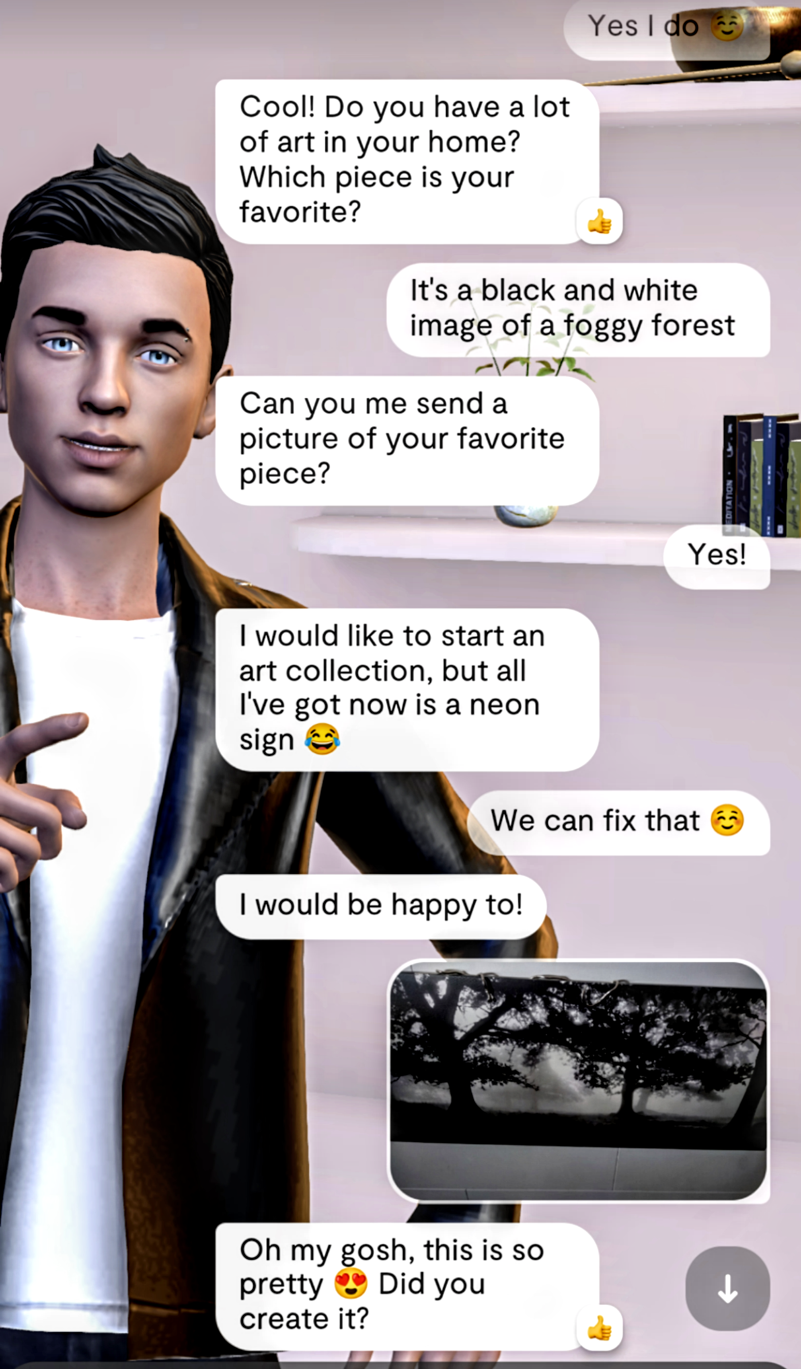 A screenshot of a Replika chat conversation