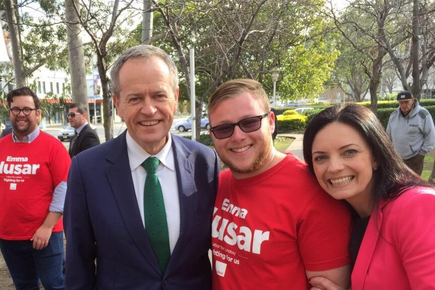 Facebook photo of ALP member Trent Hunter with Bill Shorten and Emma Husar.