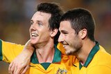 Robbie Kruse celebrates his goal for Socceroos against Oman