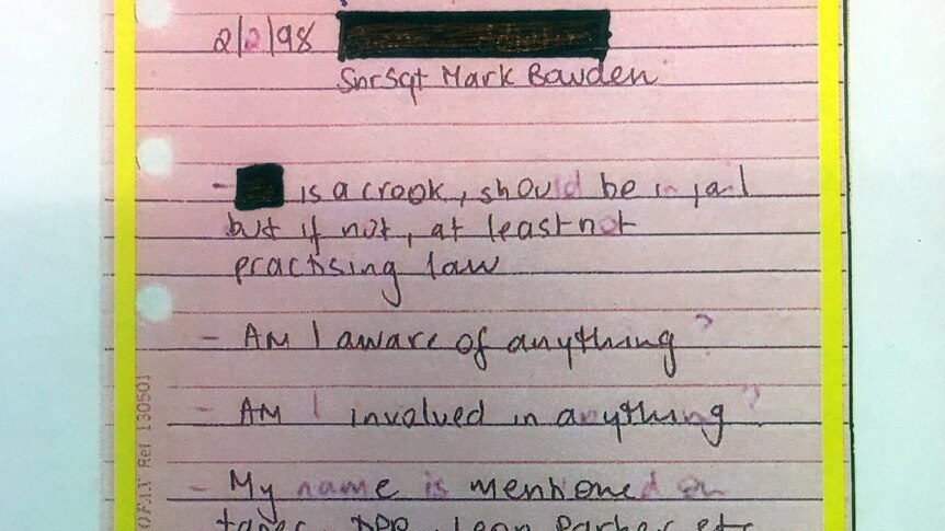 A diary note from 1998 written by Nicola Gobbo about a meeting with two police officers.