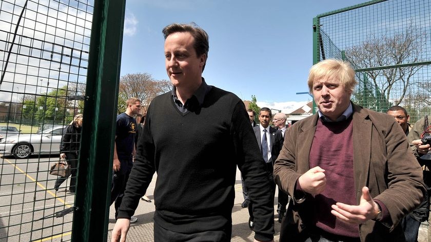 LtoR Conservative Party Leader David Cameron and London Mayor Boris Johnson