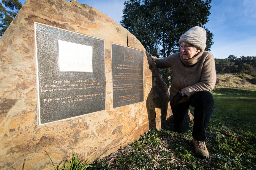 Pat Healy at Golden Point where there is a protest plaque