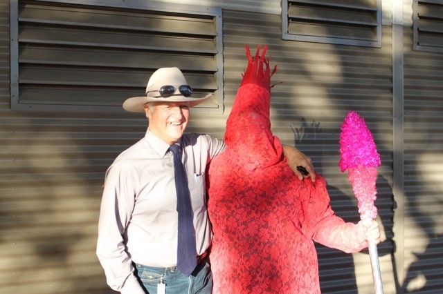 Bob Katter stands with James Newburrie at Mr Isa show.