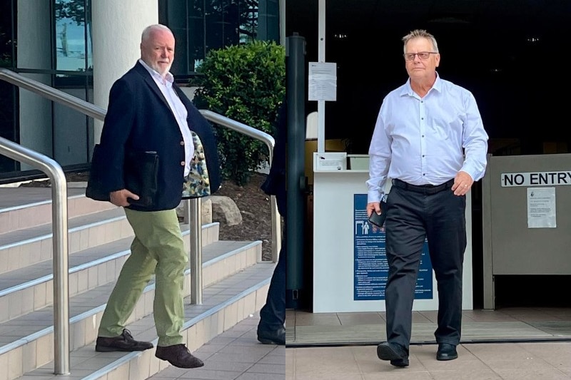Two men leaving court