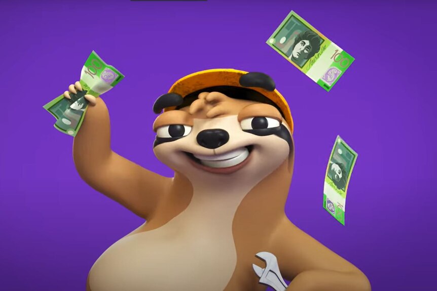 A cartoon sloth holds a $100 note in one hand and a spanner in the other. $100 notes float in the air around him. He's smiling.