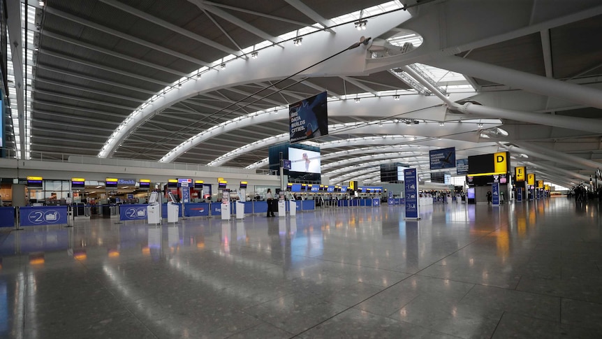 Empty terminal 5 at Heathrow Airport in London.