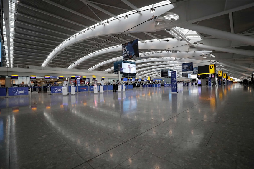 Empty terminal 5 at Heathrow Airport in London.