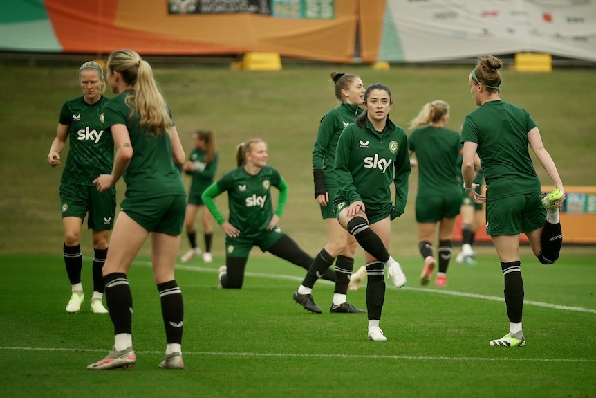 Ireland players warming up. 