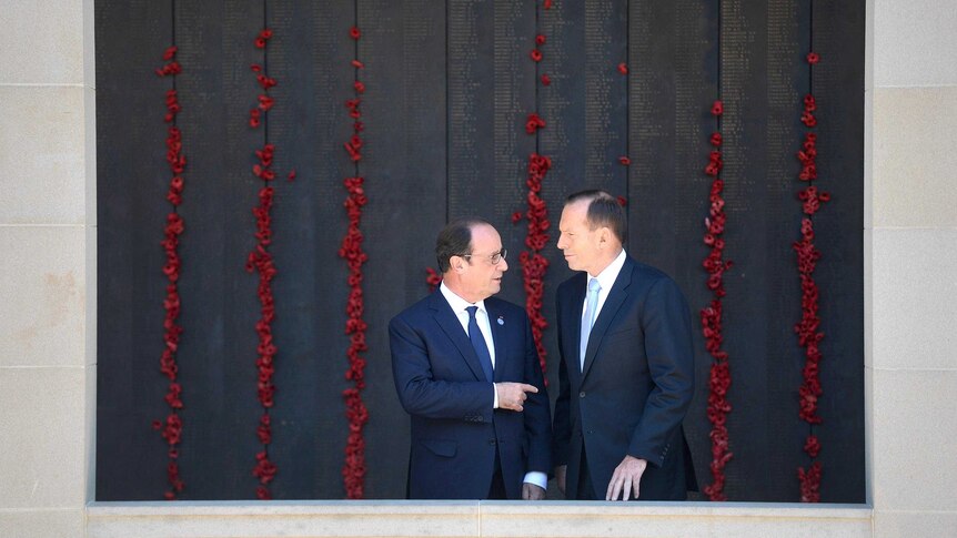 French President Francois Hollande and Prime Minister Tony Abbott at the Australian War Memorial.