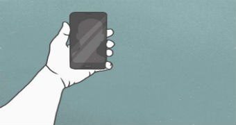 An illustration of a hand holding a smartphone.