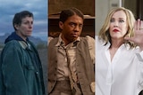 A composite image from three films and TV shows that won Golden Globe awards in 2020