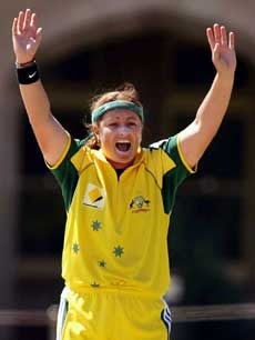 Australian women's cricket captain Karen Rolton appeals during 2nd ODI v India in Adelaide.